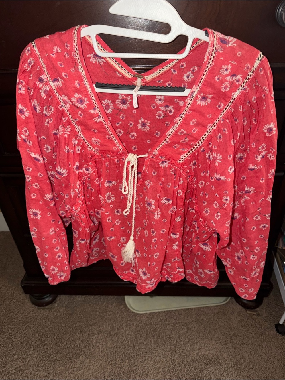 Free People Red Floral Tie-Front Peasant Tunic
